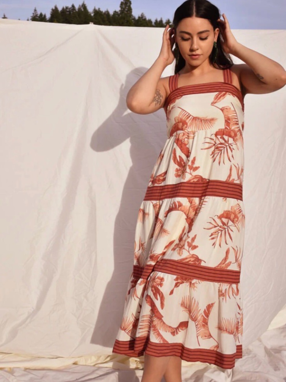 By the river, summer sun dress terra-cotta palm size S